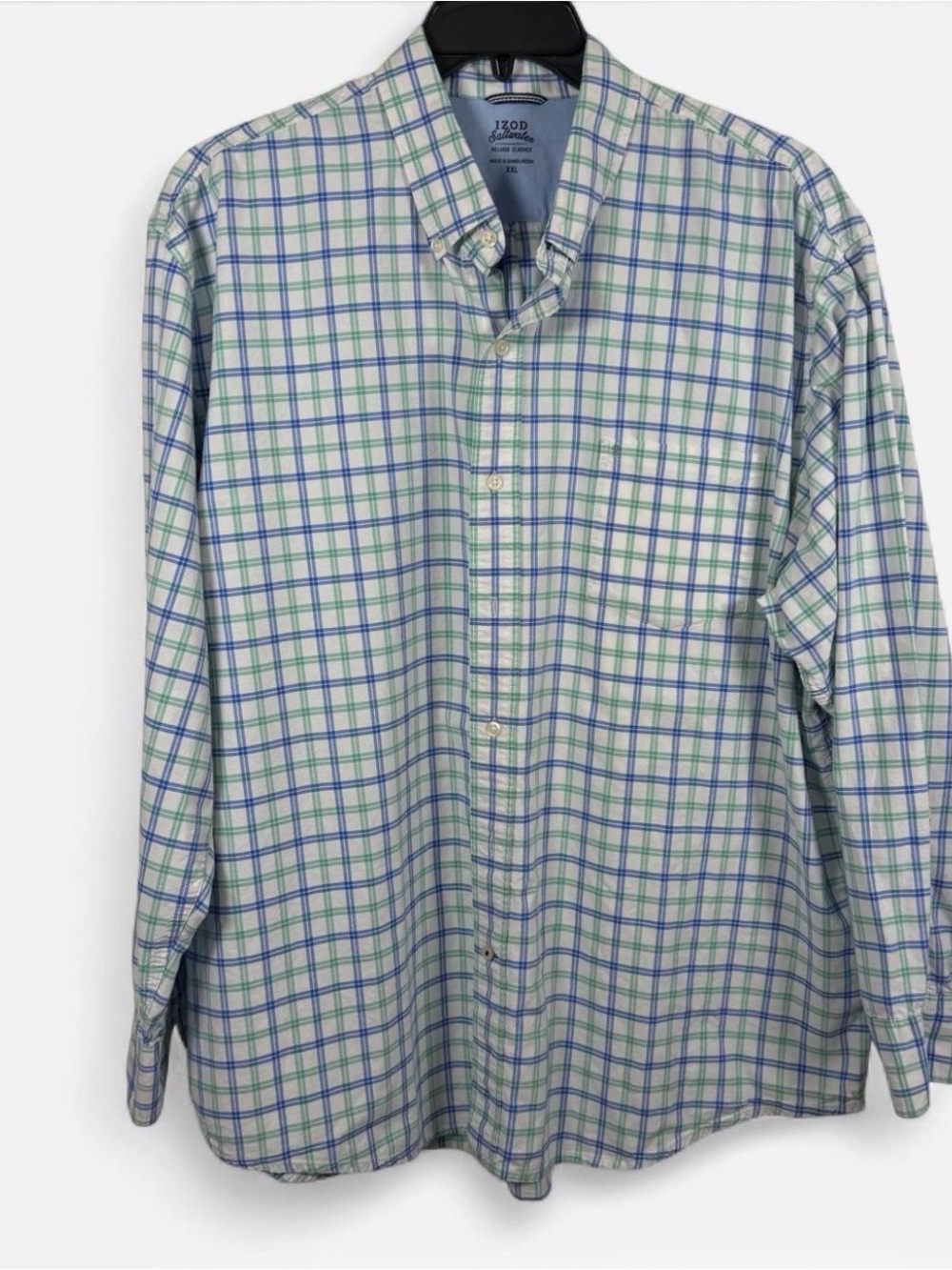 Izod White Button-Down Shirt with Blue & Green Plaid XXL